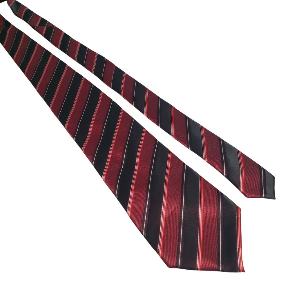 Van Heusen Vintage Red Black Striped Necktie 58 x 3.5 Inches Wide Dad Gift